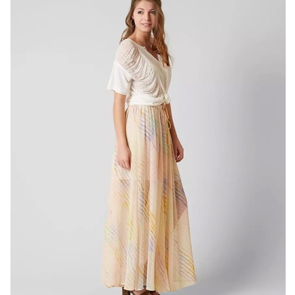Free People True To You Maxi Skirt Sheer Striped High Waist L - Picture 15 of 15